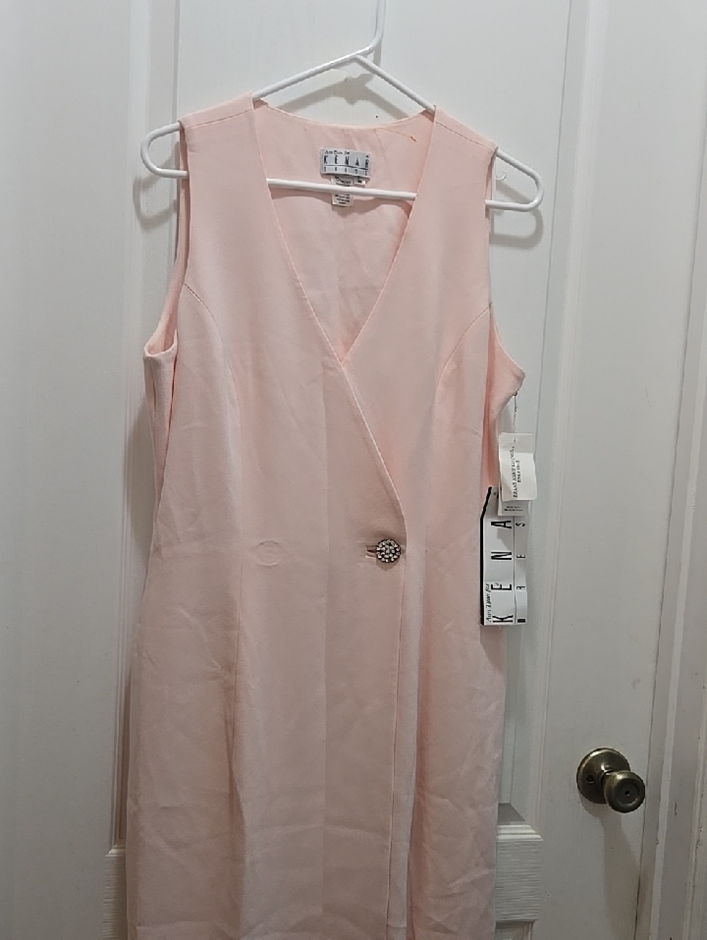Blush Pink Sleeveless Wrap Dress with Decorative Button